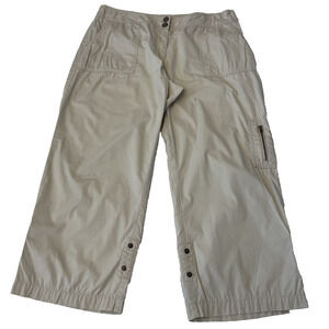 Chico's Women's Utility Chino Crop Pants Size 1.5 (10) Beige Stretch 5 Pockets